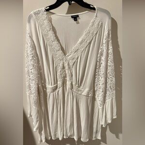 Torrid White Lace Trim Blouse
